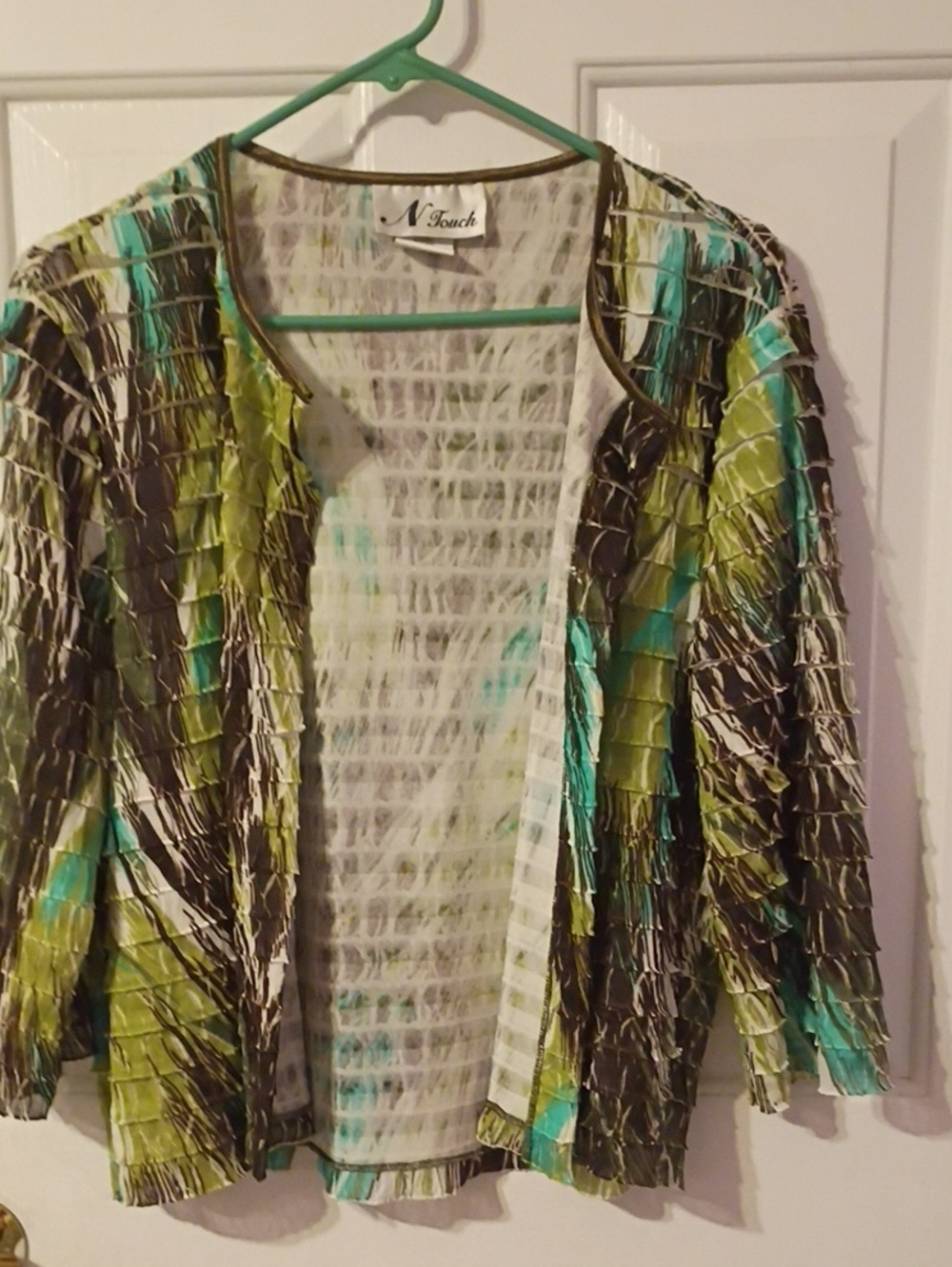 N TouchGreen Multi-Color Crinkle Open Cardigan Sweater